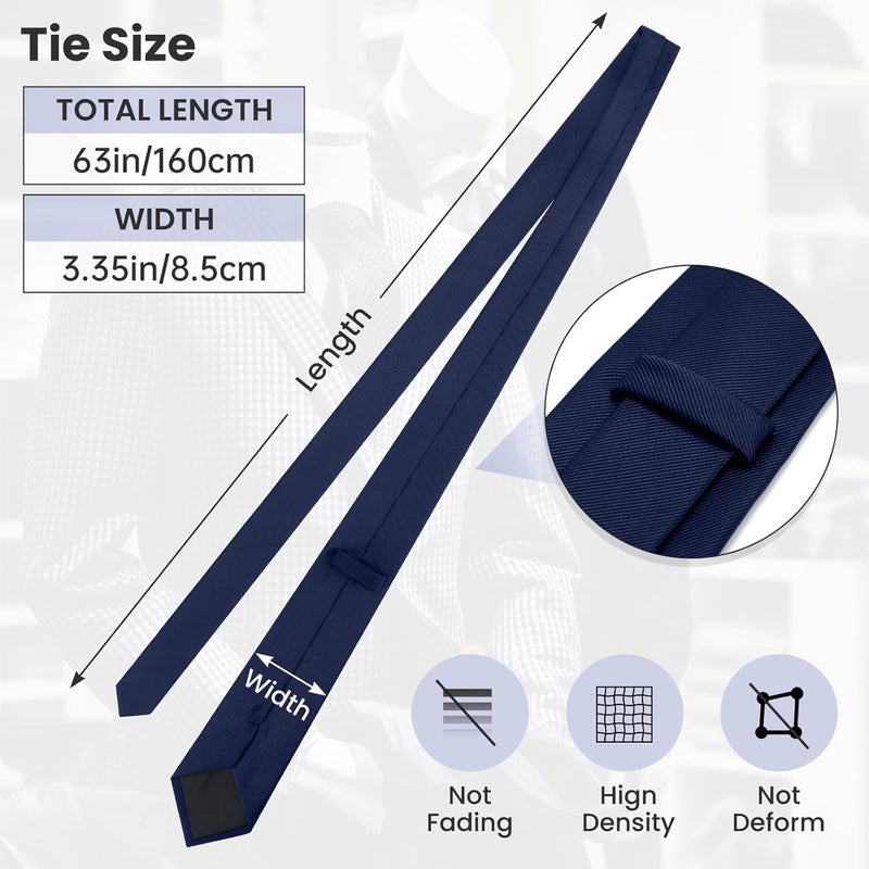 Junmaxroad Store 63'' XL Black Ties For Men Solid Color Extra Long Neckties 3.35" (8.5CM) Men's Big and Tall Ties with Gift Box - Image 4